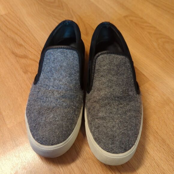 Vince Banler Sneaker Shoes Womens 6.5 Grey Felt Black Suede Slip On - Picture 2 of 7